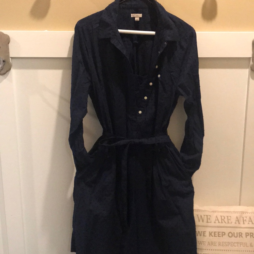 Navy dot shirt dress